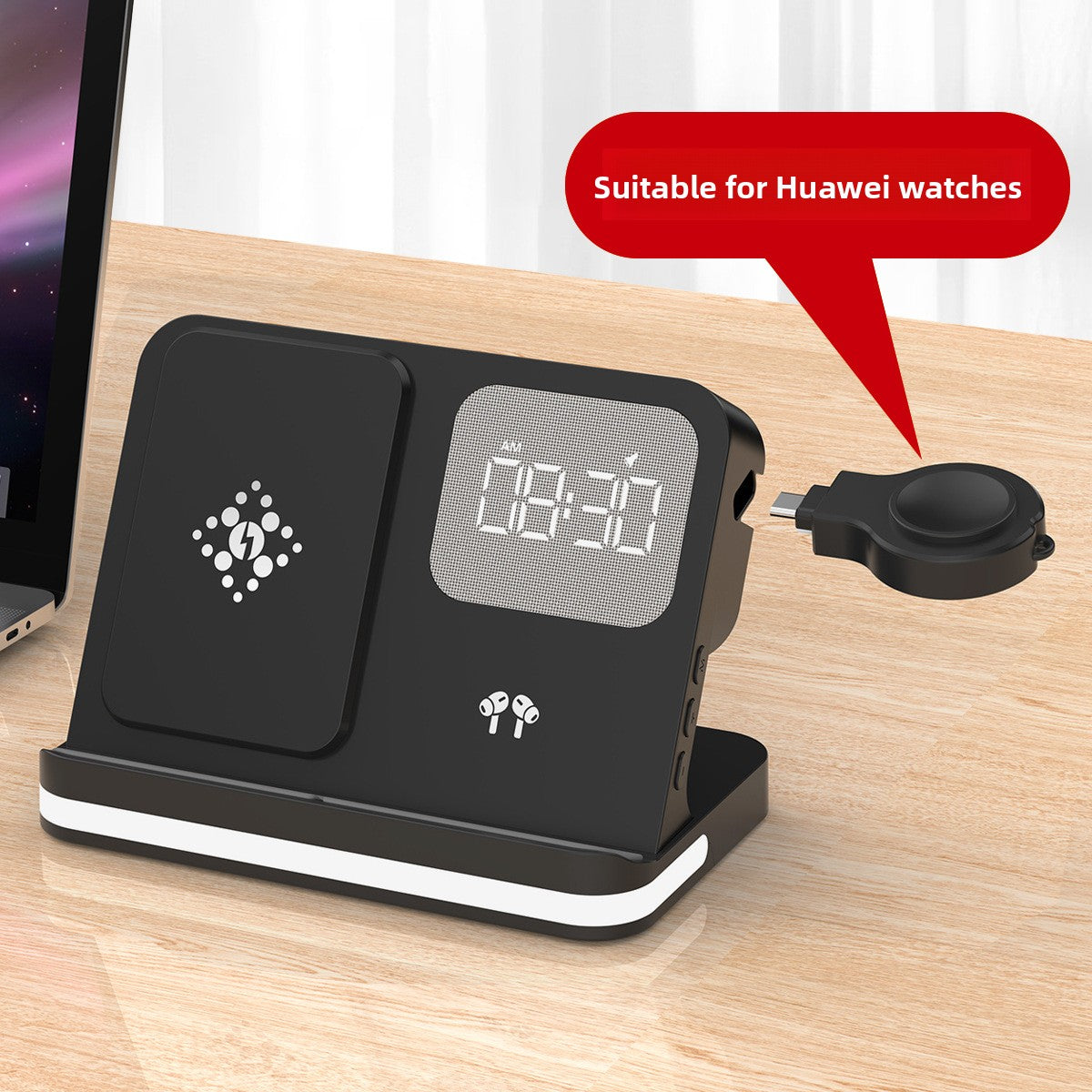 ⚡ Cargador Inalámbrico 7 en 1 con Reloj Despertador LED – Apple, Samsung & Huawei