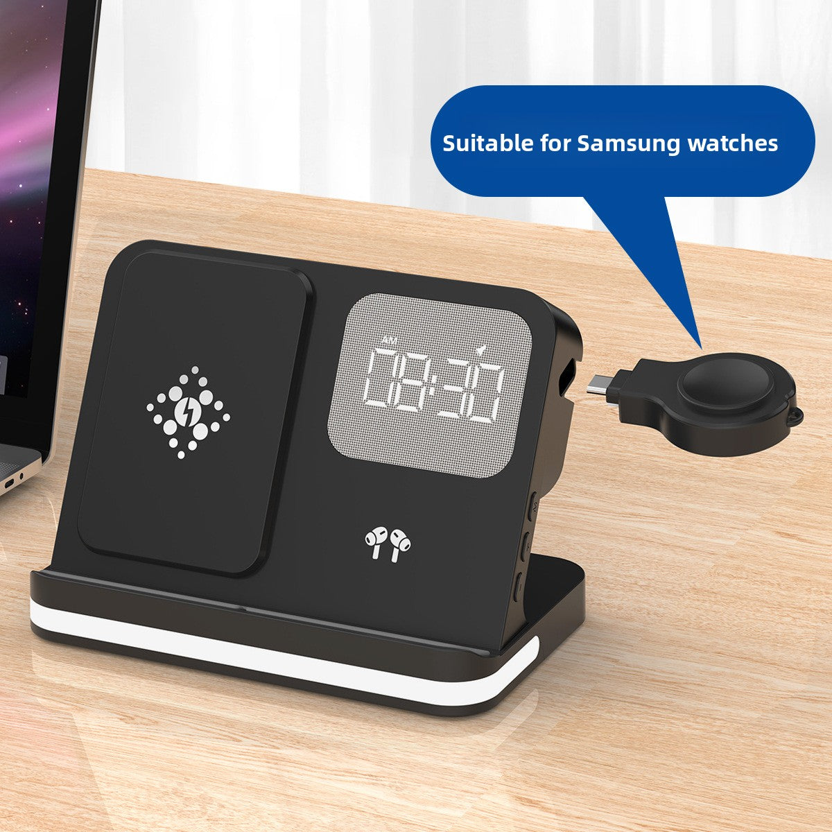 ⚡ Cargador Inalámbrico 7 en 1 con Reloj Despertador LED – Apple, Samsung & Huawei