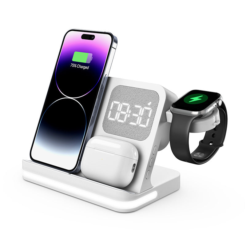 ⚡ Cargador Inalámbrico 7 en 1 con Reloj Despertador LED – Apple, Samsung & Huawei