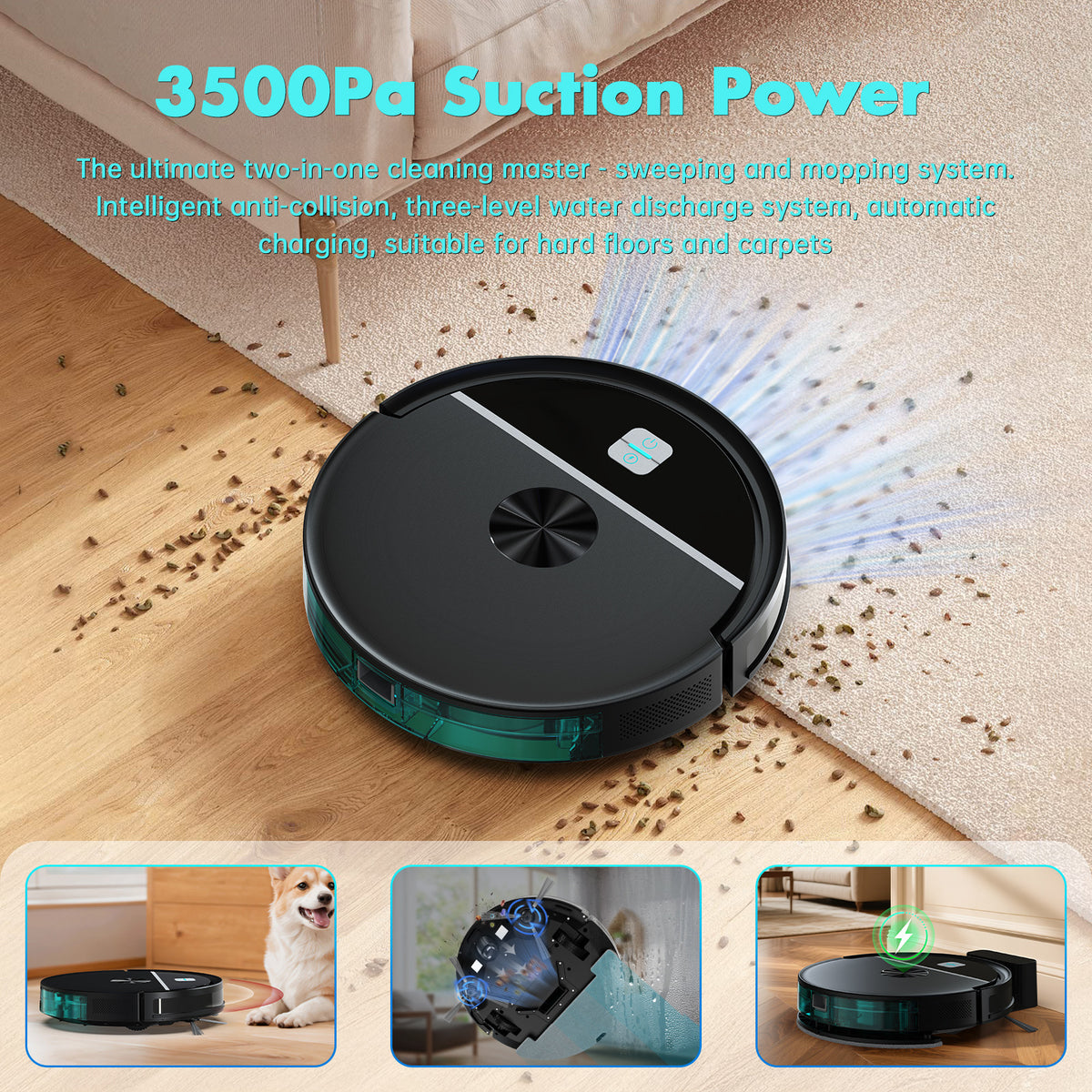 Robot Aspirador y Friegasuelos – 3500Pa + WiFi + Navegación Inteligente