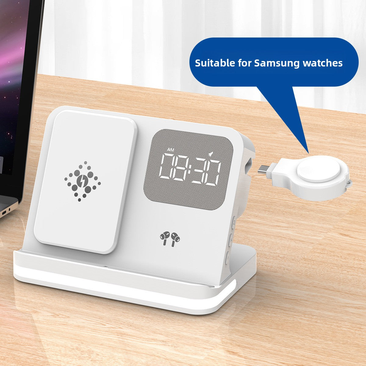 ⚡ Cargador Inalámbrico 7 en 1 con Reloj Despertador LED – Apple, Samsung & Huawei