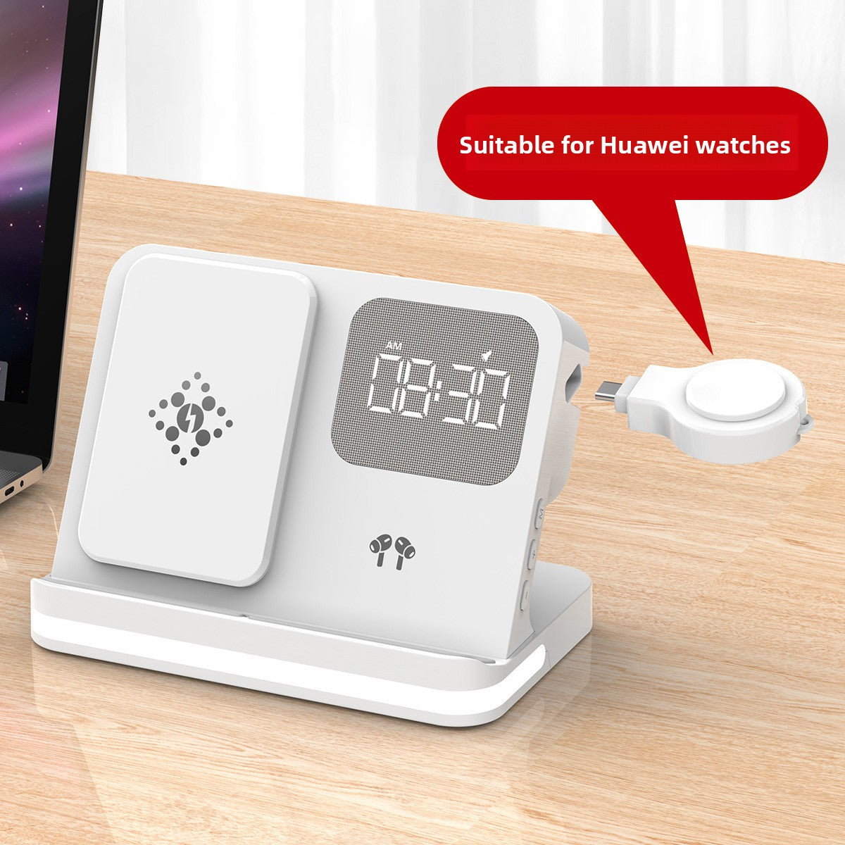 ⚡ Cargador Inalámbrico 7 en 1 con Reloj Despertador LED – Apple, Samsung & Huawei