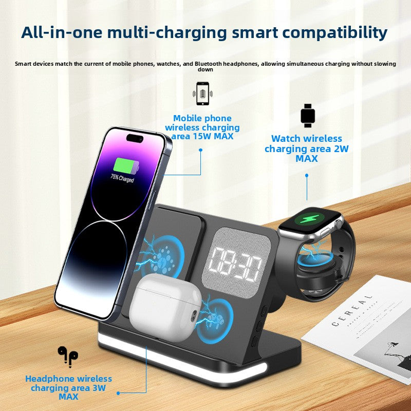 ⚡ Cargador Inalámbrico 7 en 1 con Reloj Despertador LED – Apple, Samsung & Huawei