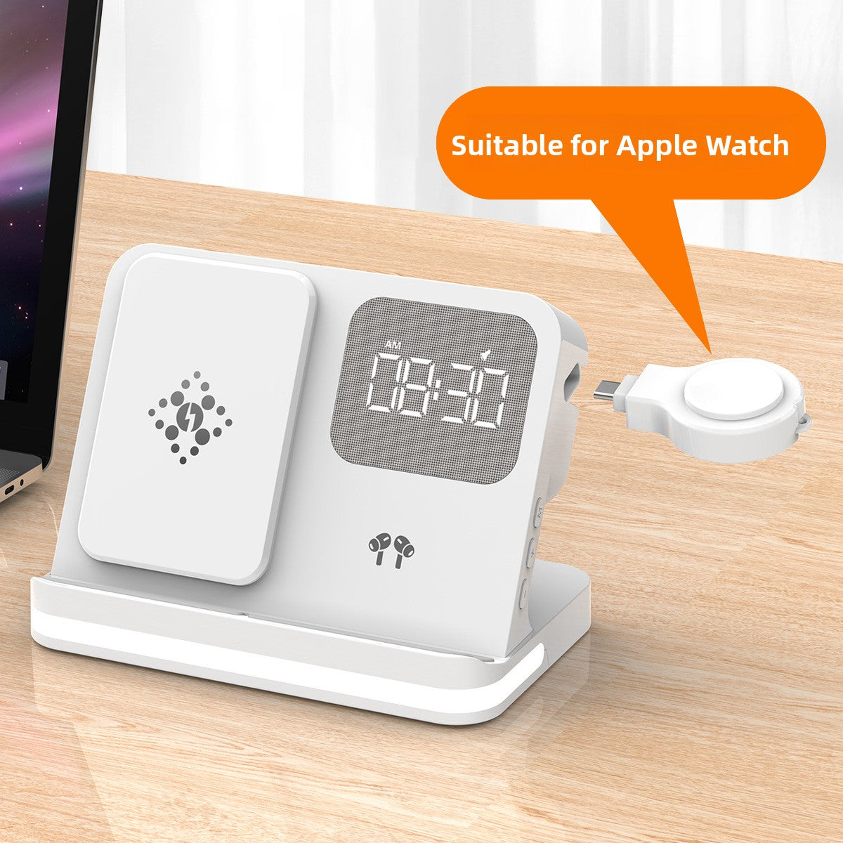 ⚡ Cargador Inalámbrico 7 en 1 con Reloj Despertador LED – Apple, Samsung & Huawei